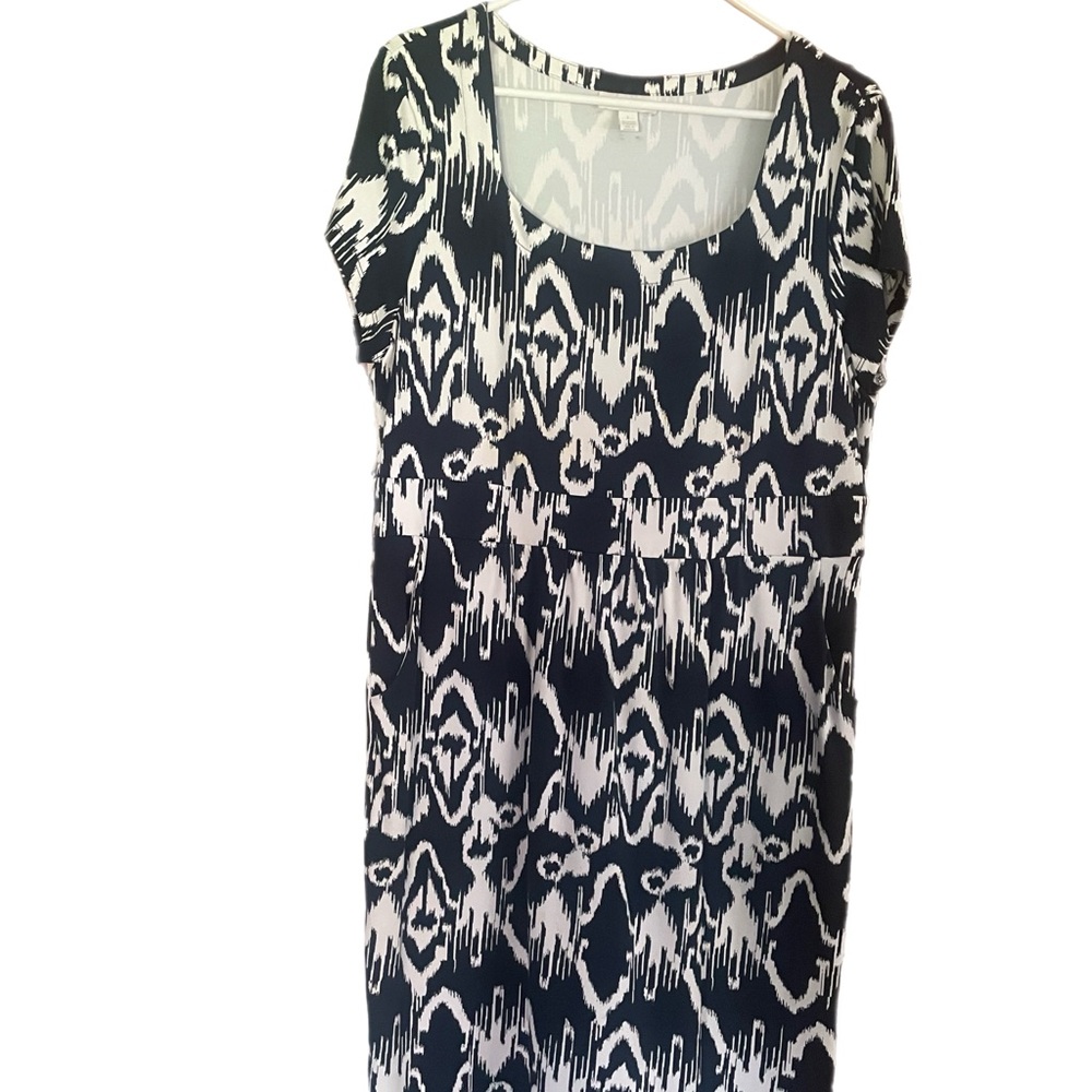 Charter Club Navy & White Midi Dress | Pockets | Stretch | Size L